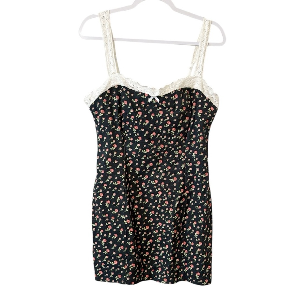 FOR LOVE & LEMONS Camille Floral and Lace Mini Dress Boho Cottagecore Black Sz M - Picture 5 of 11